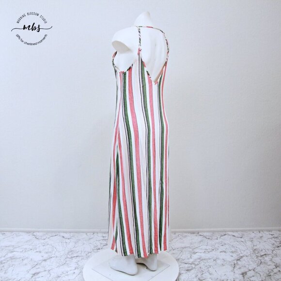 En Crème Spaghetti Strap Striped Duo Slits Slip Maxi Dress Multicolors Women M - Picture 3 of 10